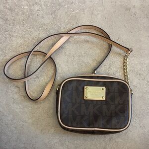 Michael Kors Dark Brown Crossbody Bag with Gold Accents